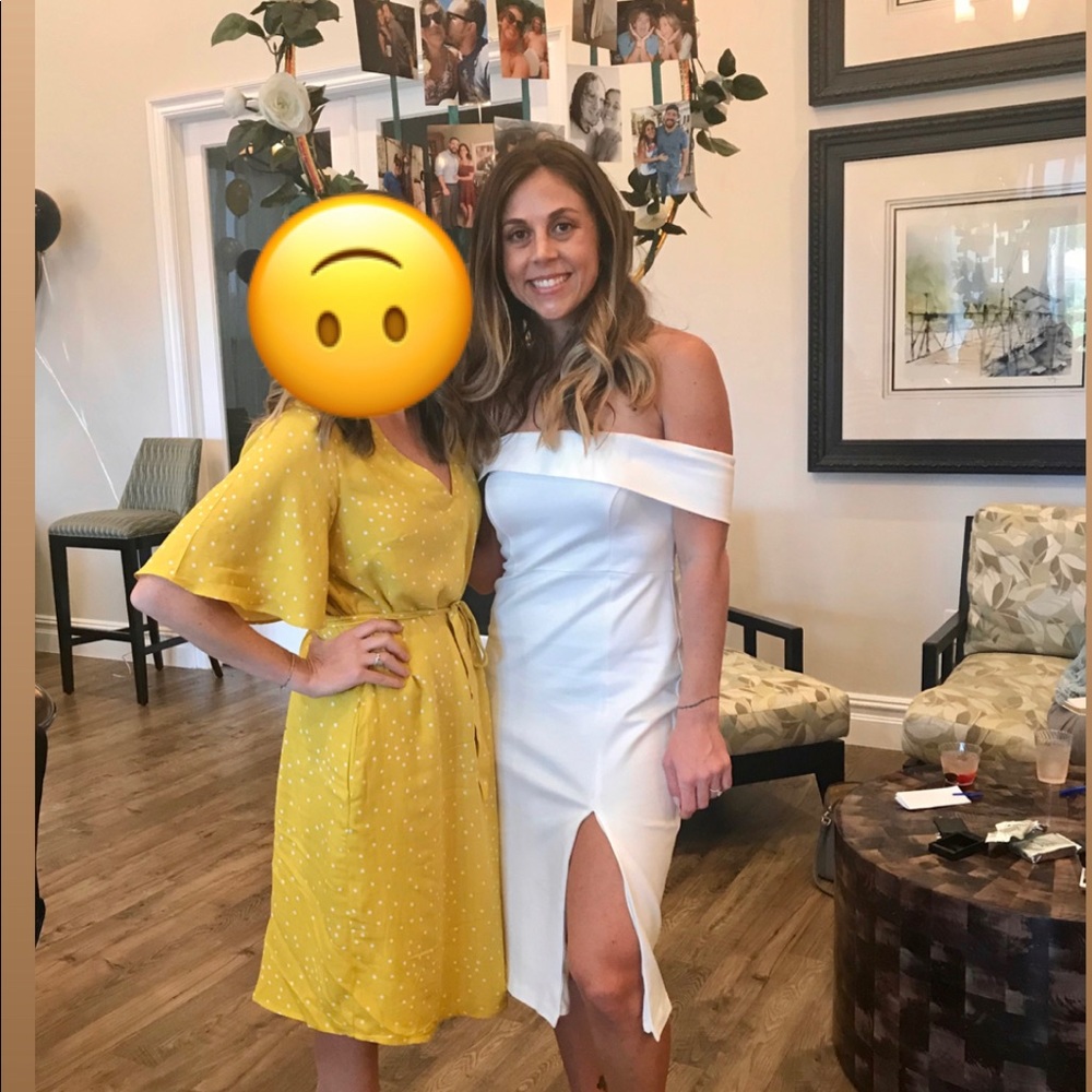 off-shoulder body con dress (LuLu’s)